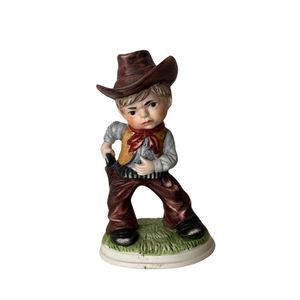 Vintage Gunslinger Western Cowboy Figurine Ceramic Porcelain Multi Colour Decor